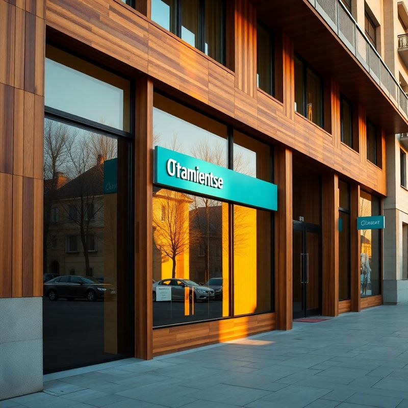 Modern Iași office exterior with teal signage detail