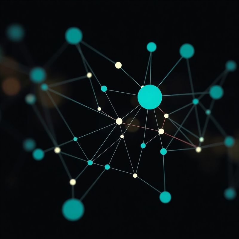 Data-viz illustration of interconnected nodes in teal and slate